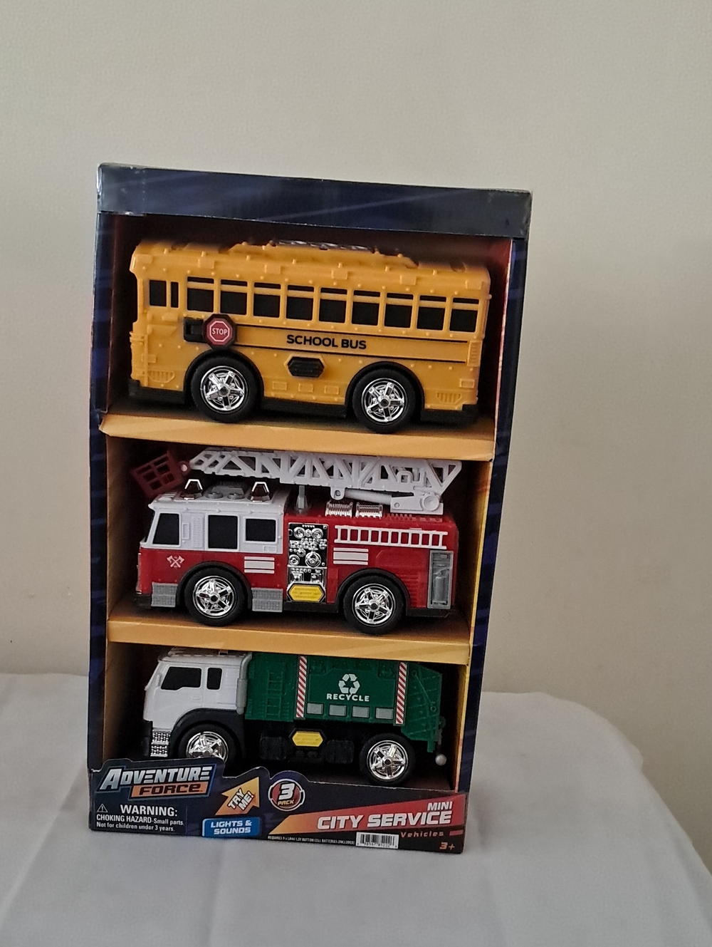 Adventure Force Kids' Yellow School Bus Toy - 3-Pack City Service Vehicles